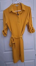 Fashion Nova Claire Mini Shirt Dress Golden Mustard Button Accent Size Medium