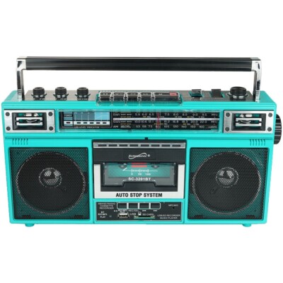 Supersonic Retro 4-Band Radio and Cassette Player with Bluetooth (Turquoise)