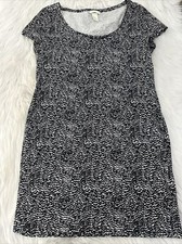 HM Womens Black Geo Pattern Body con Shirt Dress L Short Sleeve