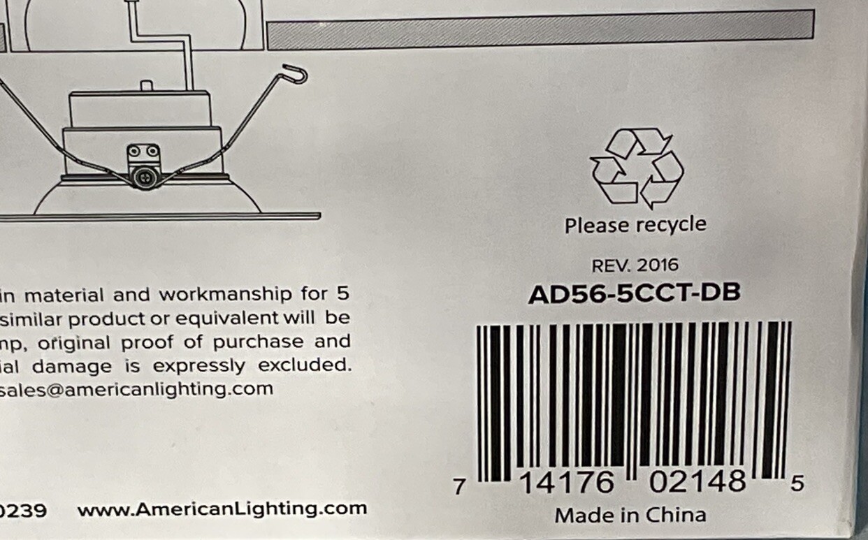 American Lighting LED AD56-5CCT-DB Recessed 5"/6" DownLight Dimmable Damp Locati