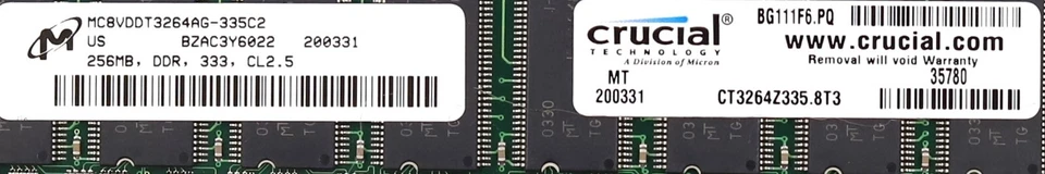 Crucial 256MB DDR-333 PC-2700 NON-ECC Unbuffered Mmemory CT3264Z335.8T3 Tested - Image 4 of 4