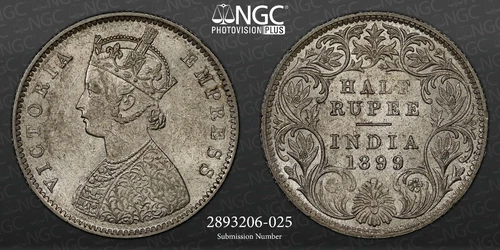 British India 1899B INDIA 1/2 RUPEE NGC MS 61