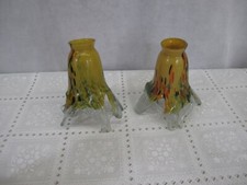 Pair of Hand Blown Glass Tulip Shades Yellow Green Multi