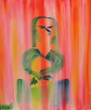 Orig,Painting on Canvas by  Artist Cheng Jin 2022 19"x23" Lisa Lady 