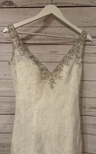 Mori Lee By Madeline Gardner Wedding Dress SZ 4 White Sleeveless Train Crystal