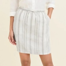 NWT Garnet Hill Easy Linen Pull-on Skirt Women's Medium, White/Gray Stripe