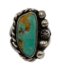 Native American Sterling Silver 925 Turquoise Beaded/ Braid Ring Size: 6.75 