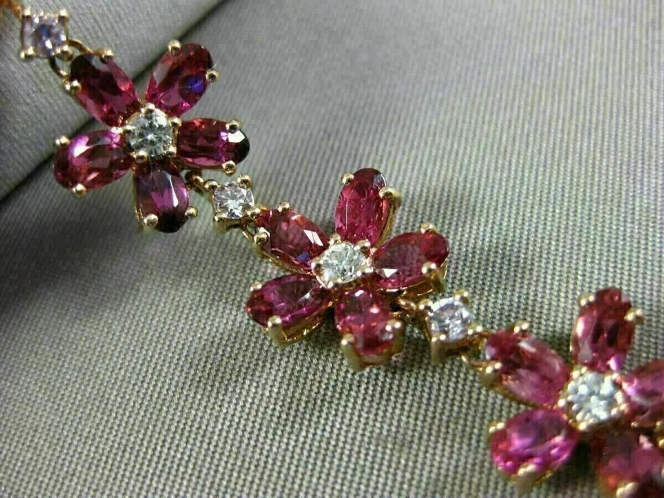 Теннисный кластер с имитацией овального розового рубина 10 карат с покрытием из желтого золота - Изображение 2 из 4