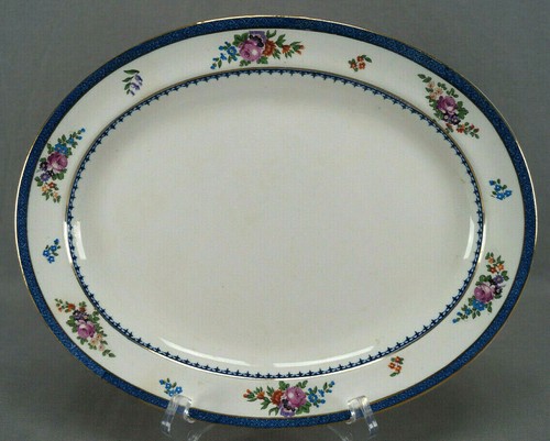 Booths Pattern 9237 Pink Rose Floral Blue & Gold 12 Inch Platter Circa 1918
