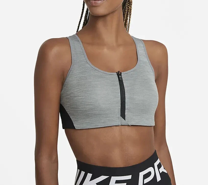 Nike Shape Grey/Black High-Support Padded Zip-Front Sports Bra