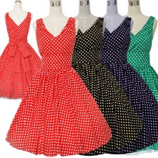 Vintage 50s 60s Swing Retro Rockabilly Dress Polka Dot Festival Party Dress 4Col
