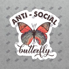 Anti Social Butterfly Vinyl Sticker Aesthetic Decal for Laptops, 114709