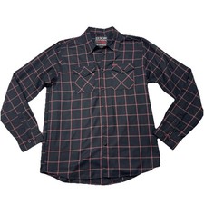 Dixxon Flannel Gridlock Heavy Pearl Snap Shirt Mens XL Tall Black Red Plaid J3Y
