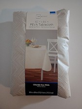 Mainstays 60x84 PEVA Tablecloth Rectangle White Herringbone Indoor Outdoor