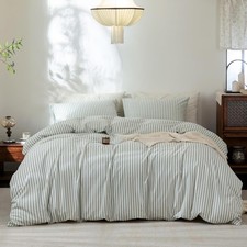 Striped Duvet Cover Set 100 Washed Cotton Linen Feel Super Soft Breathable Cozy
