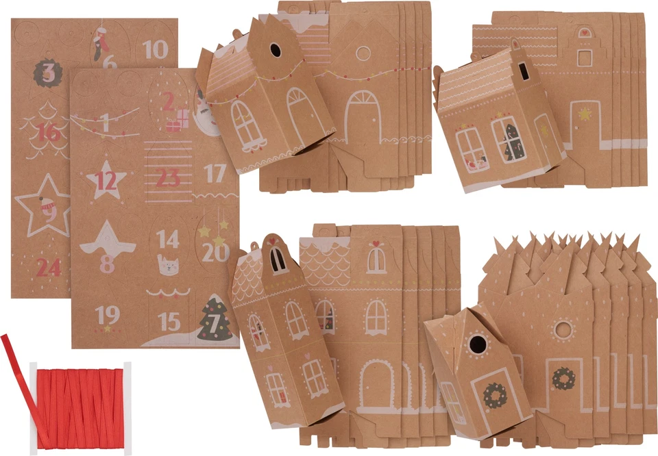 FOLIA Adventskalender-Set Lebkuchenhaus 49 Teile Weihnachten Weihnachtskalender