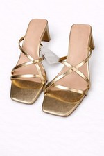 The Drop Gold Strappy Heels Size 11 Metallic Square Toe Sandals NWT