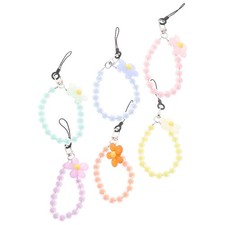 6 Pcs Phone Charm Bracelet Lanyard Beaded Wrist Strap With Flower Pendant