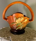 Vintage Roseville Freesia Basket 8” Brown 391-8 Pottery Vase