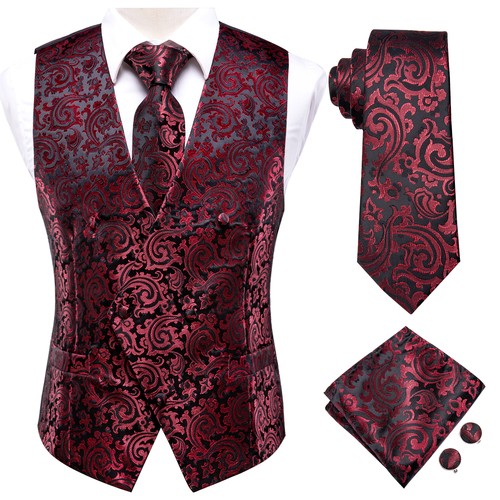 Men's Tuxedo Vest & Bowtie/Necktie Set, Classic Formal Waistcoat Paisley Floral - Picture 102 of 224