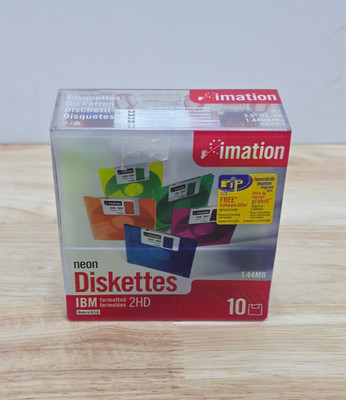 10 Pack Imation Neon Diskettes IBM Formatted 2HD 1.44MB New Sealed