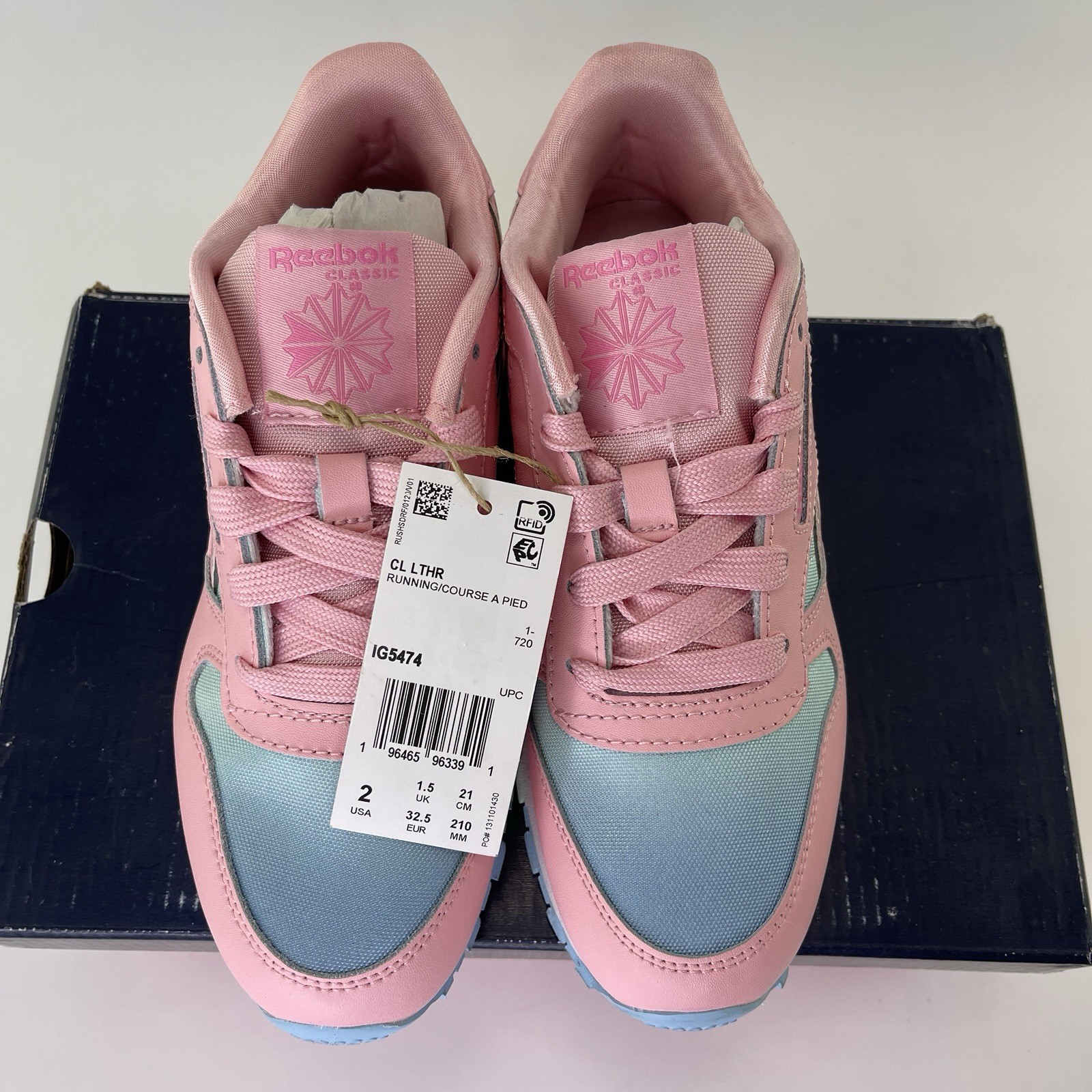 Reebok CL Classic Leather Kids Shoes Pink Blue Orange Size 2 READ thumbnail 4