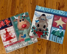 2 Christmas Pillow Covers 18x18 Linen Burlap Decorative Moose Deer Whimsical