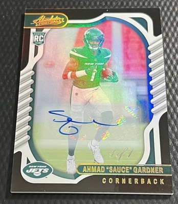 2022 Sauce Gardner Jets 1/1 Panini Absolute Rookie Autograph Thick Card #128