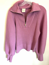 Varley Rib-Knit Half-Zip Mock Neck Pullover Sweater Purple Womens L