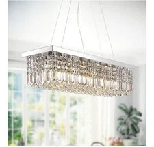 7PM Crystal Chandelier Modern Rectangular Pendent Light Fixture For Dining Room