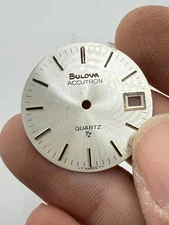 Vintage Silver Swiss Bulova Accutron Quartz Tz Watch Face With Defect (bf6)
