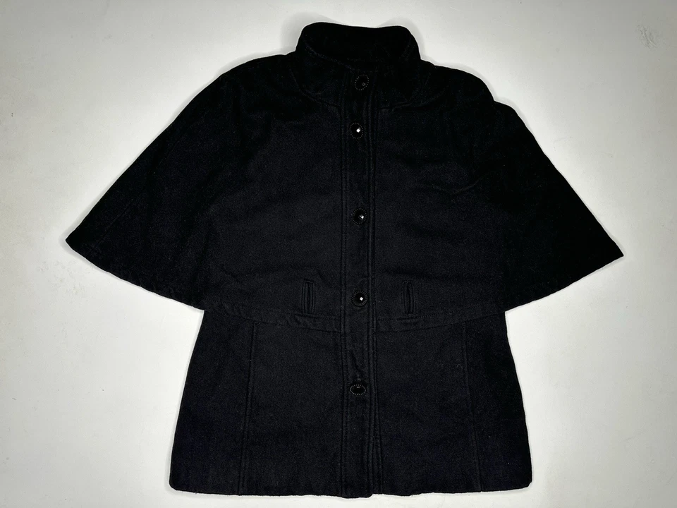 Jaqueta poncho Betsey Johnson capa casaco asa de morcego mistura de lã preta | 6 - Imagem 3 de 4