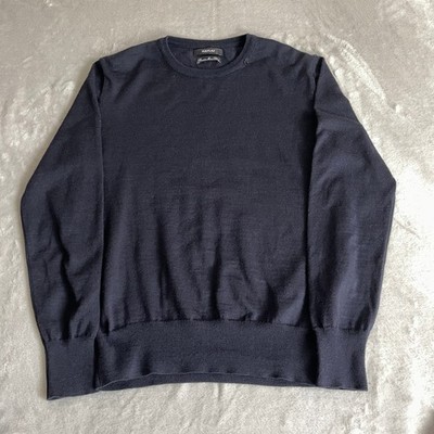 Replay Men's Crew Neck Jumper Medium Navy Merino Wool Blend Knit Pullover