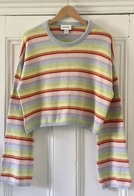 Monki Women’s Pastel Rainbow Striped Cotton Cropped Jumper M UK 12-14 EU  40-42 UK