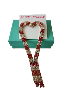 BETSEY JOHNSON Christmas Holiday Crystal Candy Cane Drop Linear Earrings NEW 