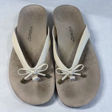VIONIC Bella II Flip Flop Sandals Women's 12 Ivory Bow Comfort Orthotic Thongs