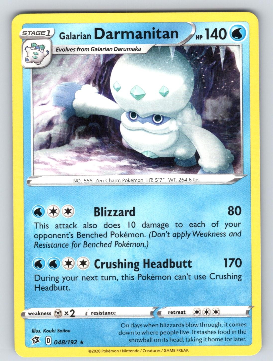 Galarian Darmanitan 048/192 Rare Rebel Clash Pokemon LIGHTLY PLAYED