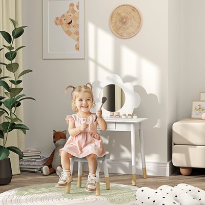 Kinder Schminktisch mit Spiegel, Hocker, Schublade, für 3-6 Jahre, weiß