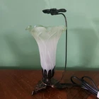 Vintage 8" Tiffany Style Lily Tulip Lamp White & Green Glass Shade w Butterfly