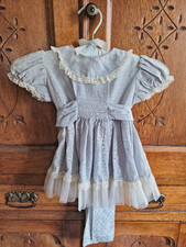 Vtg. 1960s Victorian Style Childs Dress Silk Blue/Gray with Lace  Stiff Tulle