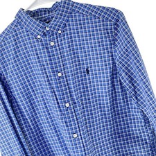 Ralph Lauren Boys Blue Plaid Button Down Shirt Natural Stretch XL 18 20 Preppy