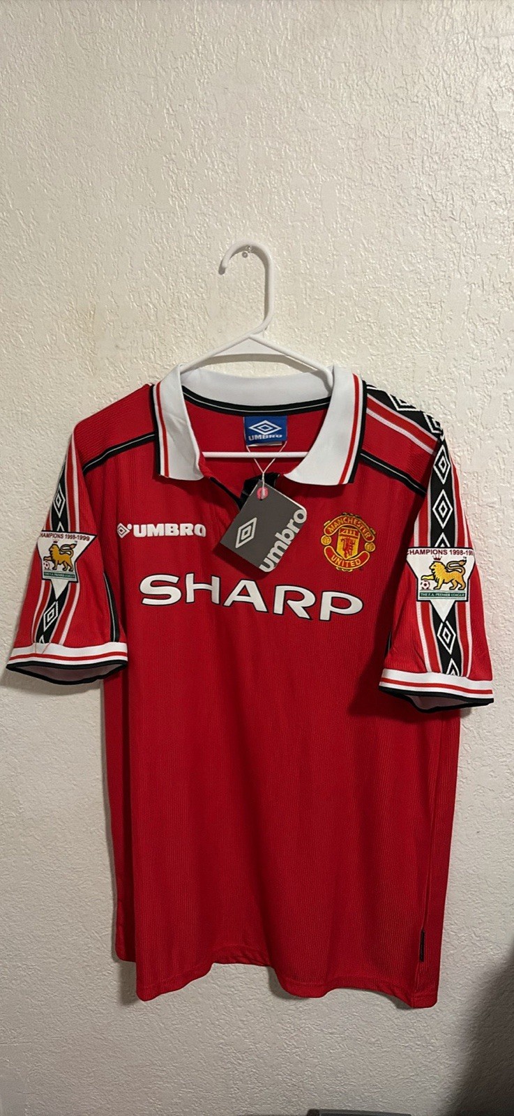 Manchester United Beckham 7 Sharp 1998-1999 Champions Soccer Jersey 1(2XL 1(L