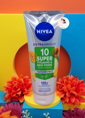 Nivea Extra Bright 10 Super Vitamins Skin Foods Body Serum Lotion SPF 15, 320 ml