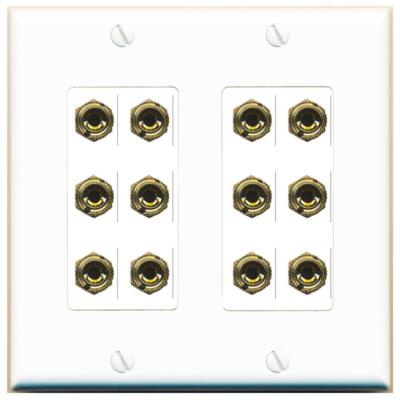 RiteAV 12 Banana 6 Speaker Wall Plate - 2 Gang [White]