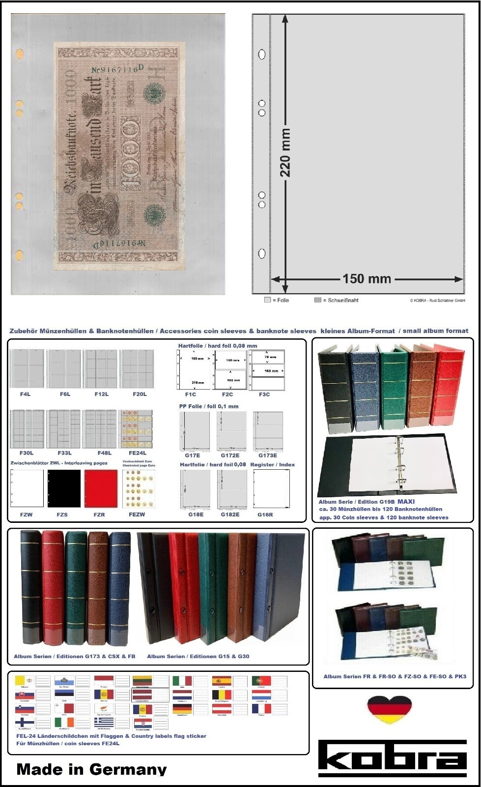 Banknotenalbum-Schwarz-PK3-S-KOBRA-40-Einsteckblätter-G172E-Für-80-160-Banknoten