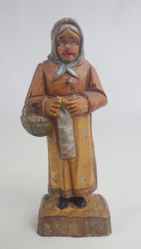 Carved Wood Man w/ Beer Stein & Woman w/ Basket Figurines Signed Swiss Made - Picture 8 of 11