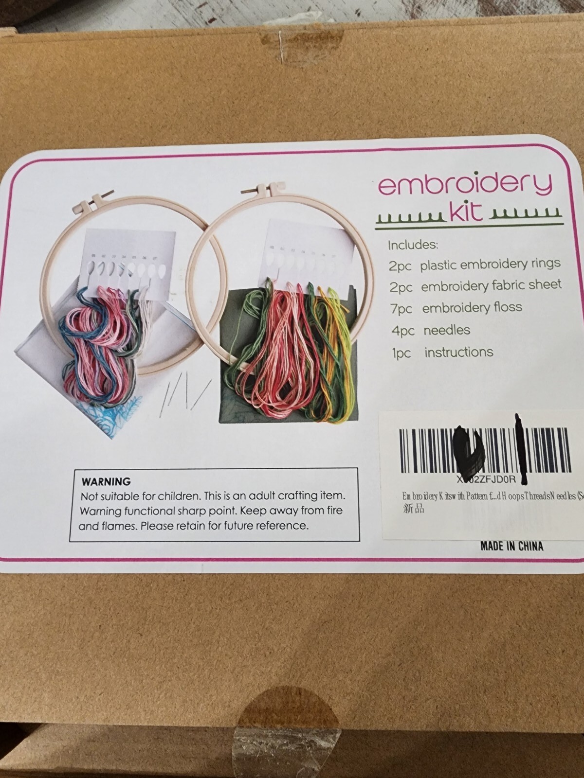2 Sets Embroidery Starter Kit for Beginners Cross Stitch Stamped DIY Decor Craft