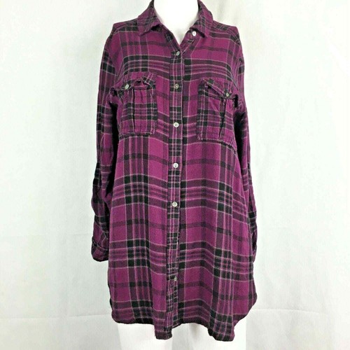 Intro Hemd Damen Gr. S lila schwarz kariert Viskose Flanell Knopfleiste Tunika Top - Bild 1 von 7