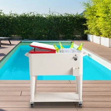 LEADZM 80 Quart Rolling Cooler Cart 4 Wheels Camp