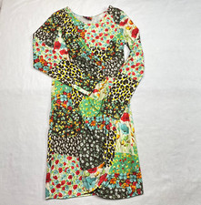 Isle Apparel Dress sz XS Multicolor Long Sleeve Scoop Neck Bodycon Artsy Boho